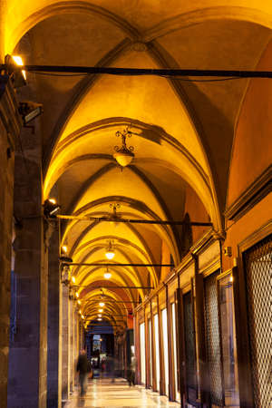 Arches in old town of  Bologna. Bologna, Emilia-Romagna, Italyの写真素材