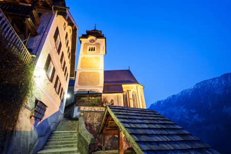 The Parish Church in Hallstatt. Hallstatt, Austria.の写真素材