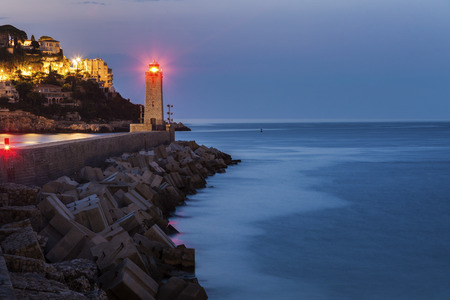 Nice Lighthouse at sunrise. Nice, French Riviera, France.の写真素材