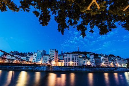 Architecture of Lyon along Saone Rive. Lyon, Rhone-Alpes, France.