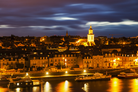 Panorama of Angers at night. Angers, Pays de la Loire, Franceの写真素材