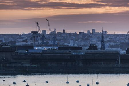 Panorama of Brest at sunrise. Brest, Brittany, France.の写真素材