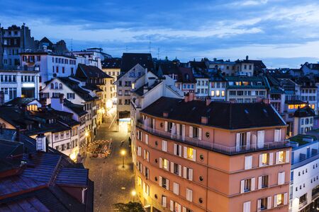 Lausanne panorama at night. Lausanne, Vaud, Switzerland.の写真素材