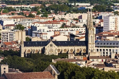 Aerial panorama of Nimes. Nimes, Occitanie, France.の写真素材