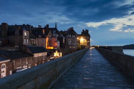 St-Malo panorama at night. St-Malo, Brittany, Franceの写真素材