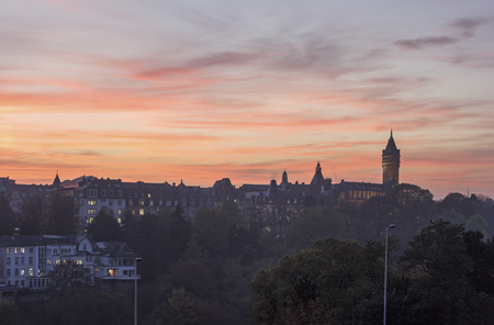 Luxembourg panorama at sunset. Luxembourg City, Luxembourg.の写真素材