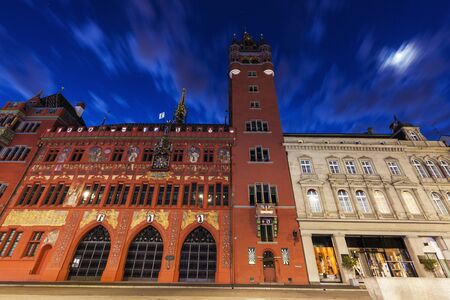 Basel Town Hall at night. Basel, Basel-Stadt, Switzerland.の写真素材