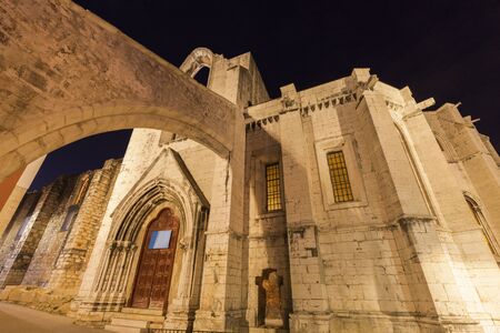 Carmo Convent in Lisbon seen at night. Lisbon, Portugal.の写真素材