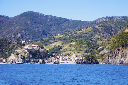Monterosso architecture from the sea. Monterosso, Liguria, Italy.の写真素材