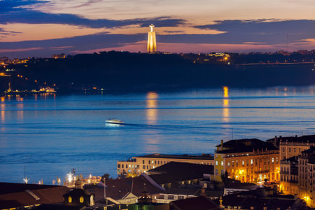 Cristo Rei Statue and Tagus River in Lisbon. Lisbon, Portugal.の写真素材