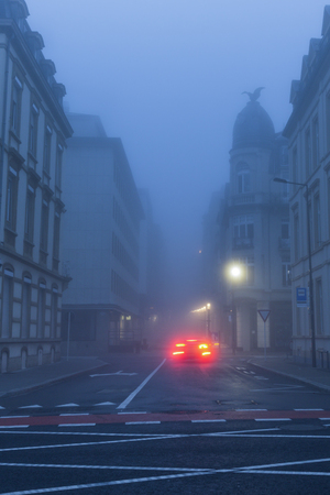 Panorama of Luxembourg City in morning fog. Luxembourg City, Luxembourg.の写真素材