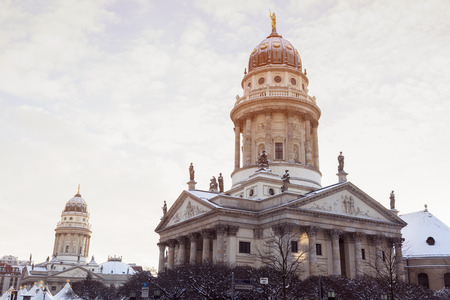 German and French Churches on Gendarmenmarkt in Berlin. Berlin, Germany.の写真素材