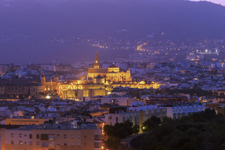 Night panorama of Cordoba with Mosque Cathedral. Cordoba, Andalusia, Spain.の写真素材