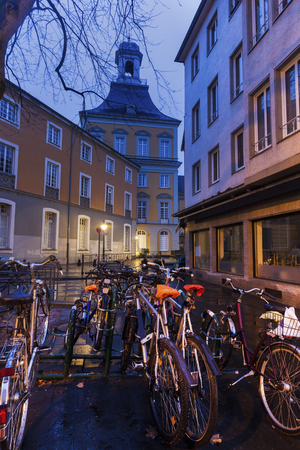 Bikes on the street in Bonn. Bonn, North Rhine-Westphalia, Germany.の写真素材