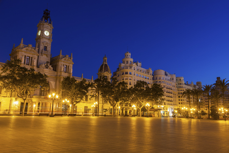 Valencia City Hall on Plaza del Ayuntamiento in Valencia. Valencia, Valencian Community, Spain.の写真素材
