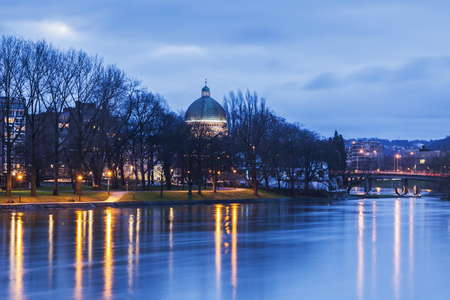 Panorama of Liege along Meuse River. Liege, Wallonia, Belgium.の写真素材
