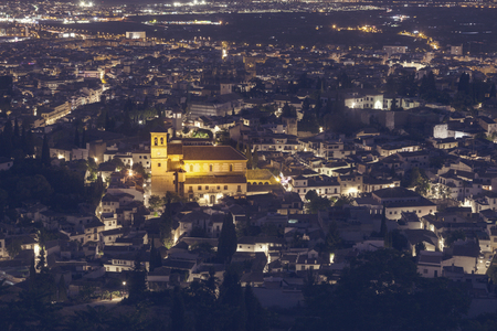 Panorama of Granada at night - aerial view. Granada, Andalusia, Spain.の写真素材