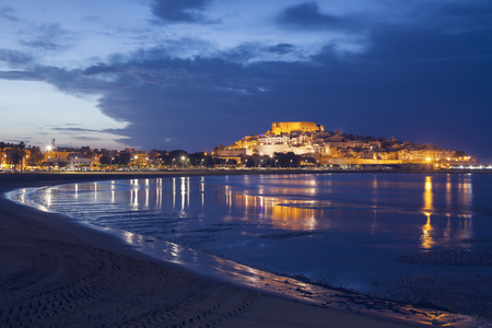 Peniscola panorama at dawn. Peniscola, Valencian Community, Spain.の写真素材