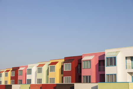 Colorful apartments by the beach in Galveston, Texas. Galveston, Texas, USA.の写真素材