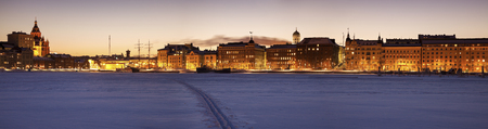 Panorama of Helsinki seen from frozen Baltic Sea. Helsinki, Finland.の写真素材