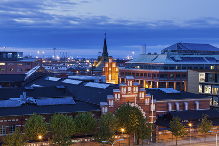 Panorama of Malmo at night. Malmo, Scania, Sweden.の写真素材