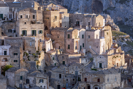 Sassi in Matera at sunrise. Matera, Basilicata, Italyの写真素材