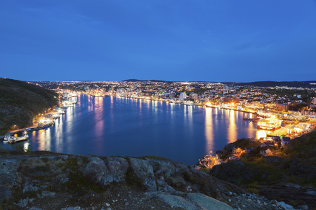 Panorama of St. John's at night. St. John's, Newfoundland and Labrador, Canada.の写真素材
