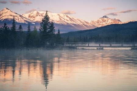 Pyramid Lake in Jasper National Park. Alberta, Canada.の写真素材