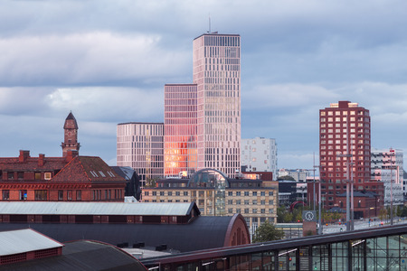 Malmo panorama at sunrise. Malmo, Scania, Sweden.の写真素材