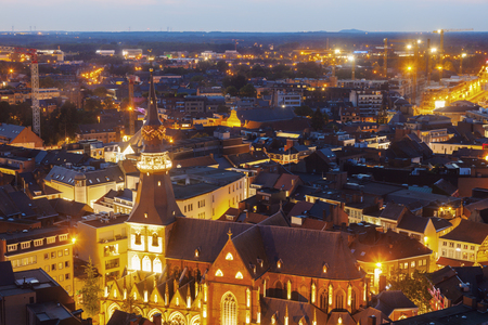 Aerial panorama of Hasselt at night. Hasselt, Flemish Region, Belgium.の写真素材