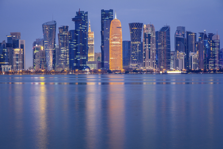 Panorama of Doha at dawn. Doha, Ad-Dawhah, Qatar.の写真素材