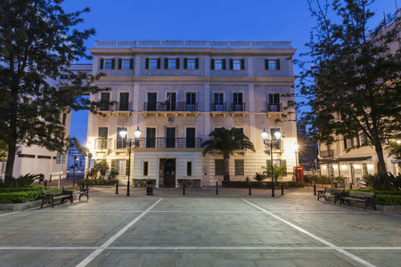Gibraltar City Hall at night. Gibraltar, Gibraltar.の写真素材
