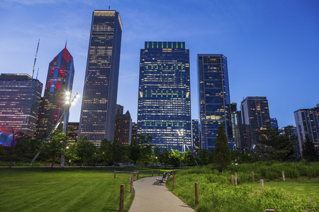 Architecture of Chicago at night. Chicago, Illinois, USA.の写真素材