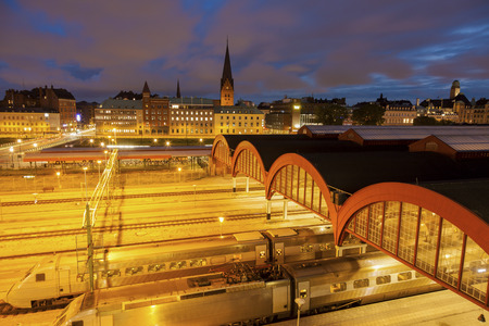 Panorama of Malmo with Central Station. Malmo, Scania, Sweden.の写真素材