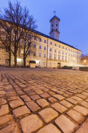 Lviv City Hall at night. Lviv, Lviv Oblast, Ukraine.の写真素材
