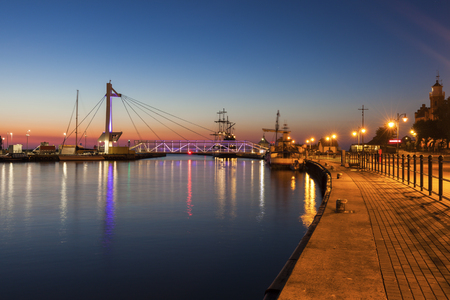 Pedestrian Bridge in Ustka. Ustka, Pomerania, Poland.の写真素材