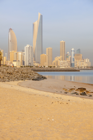 Panorama of Kuwait City from the beach. City. Kuwait City, Kuwait.の写真素材