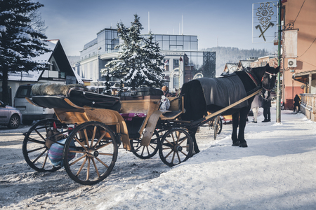 Horse carriage in Zakopane. Zakopane, Lesser Poland, Poland.の写真素材
