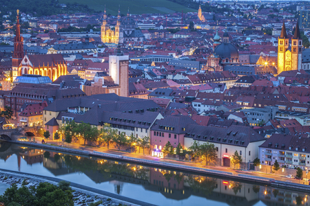 Panorama of  Wurzburg at night. Bavaria, Germanyの写真素材