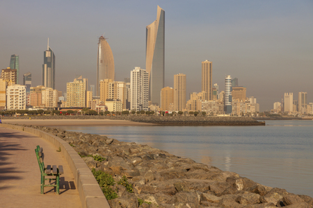 Panorama of Kuwait City from the beach. City. Kuwait City, Kuwait.の写真素材