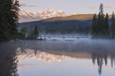 Pyramid Lake in Jasper National Park. Alberta, Canada.の写真素材