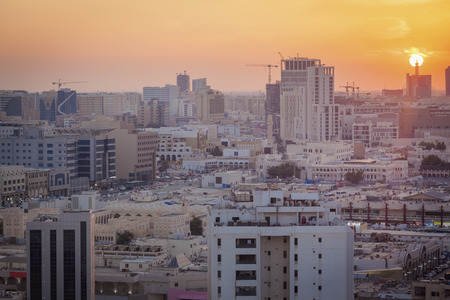 Panorama of Doha at sunset - aerial view. Doha, Ad-Dawhah, Qatar.の写真素材