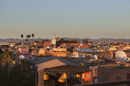 Aerial panorama of Marrakesh old town. Marrakesh, Marrakesh-Safi, Morocco.の写真素材