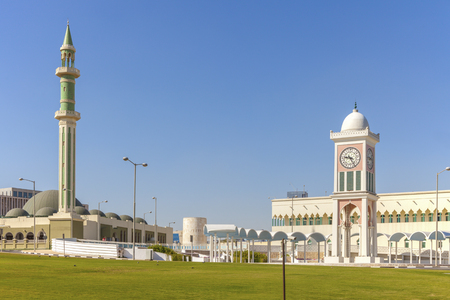 Grand Mosque and clock tower in Doha. Doha, Ad-Dawhah, Qatar.の写真素材