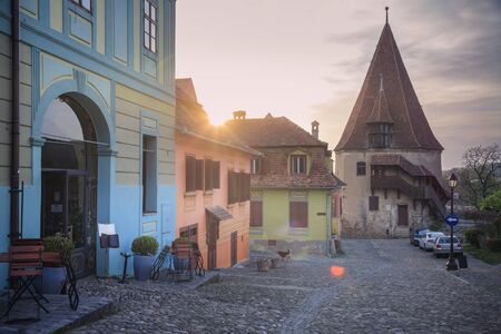 The Shoemaker Tower in Sighisoara. Sighisoara, Mures County, Romania.の写真素材