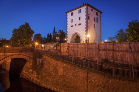 Old Lahn Bridge in Limburg. Limburg, Hesse, Germany.の写真素材