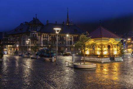 Architecture of Brasov at night. Brasov, Brasov County, Romania.の写真素材