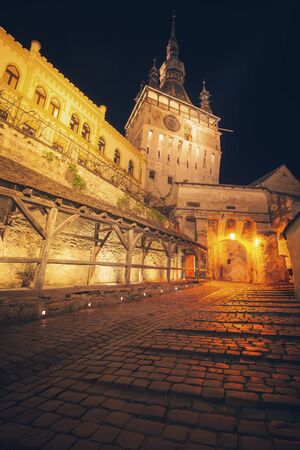 The Clock Tower in Sighisoara. Sighisoara, Mures County, Romania.の写真素材