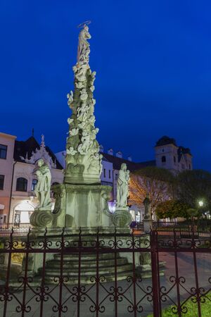 Plague Column in Kosice at night. Kosice, Kosice Region, Slovakia.の写真素材