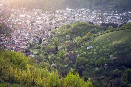 Architecture of Brasov at sunrise. Brasov, Brasov County, Romania.の写真素材